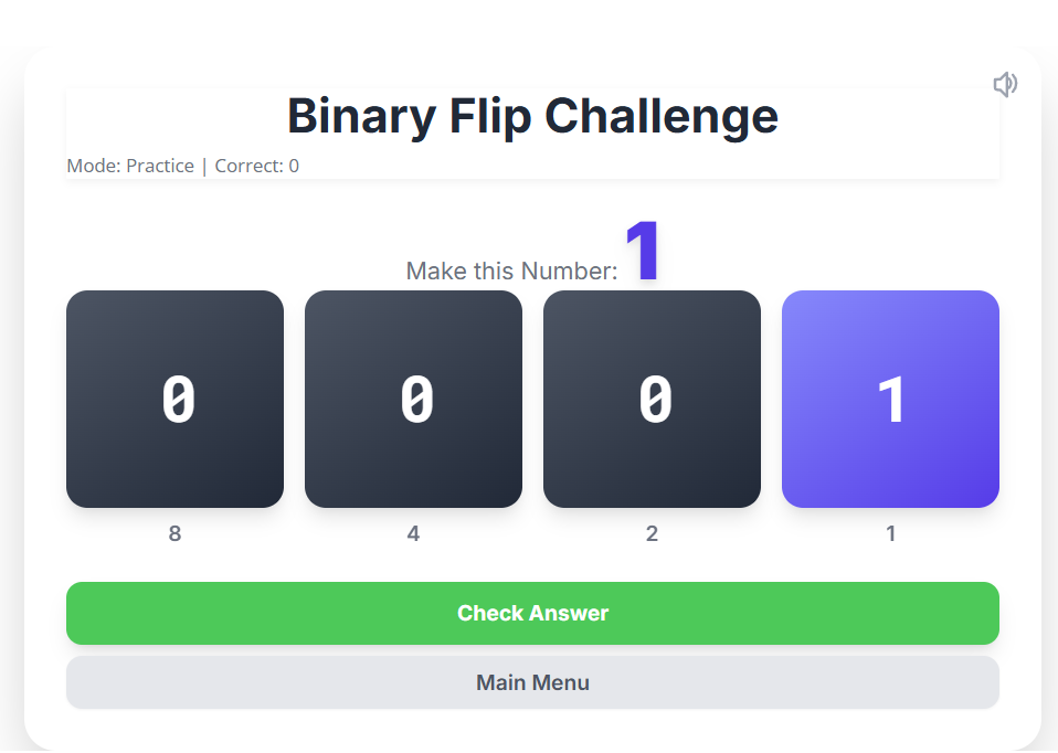 Binary flip card game
